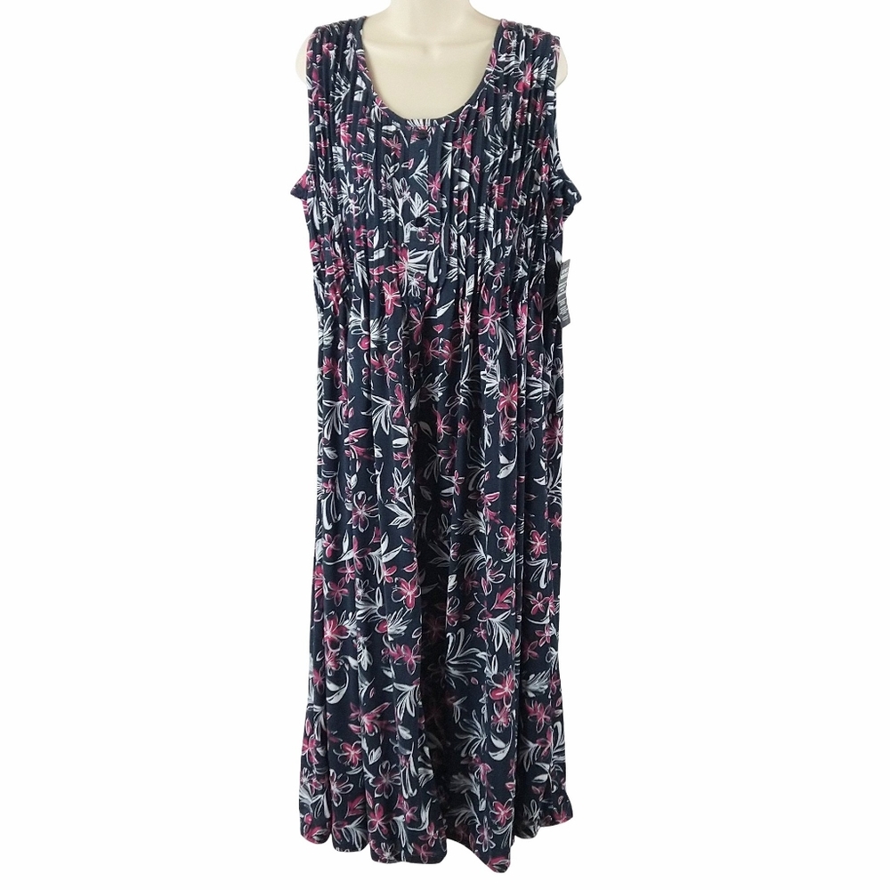 Woman Within Navy Blue and Pink Floral Maxi Dress